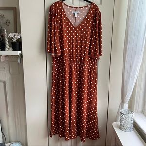 Girl with Curves orange with white polka dot dress cinched waist (fits like XXL)